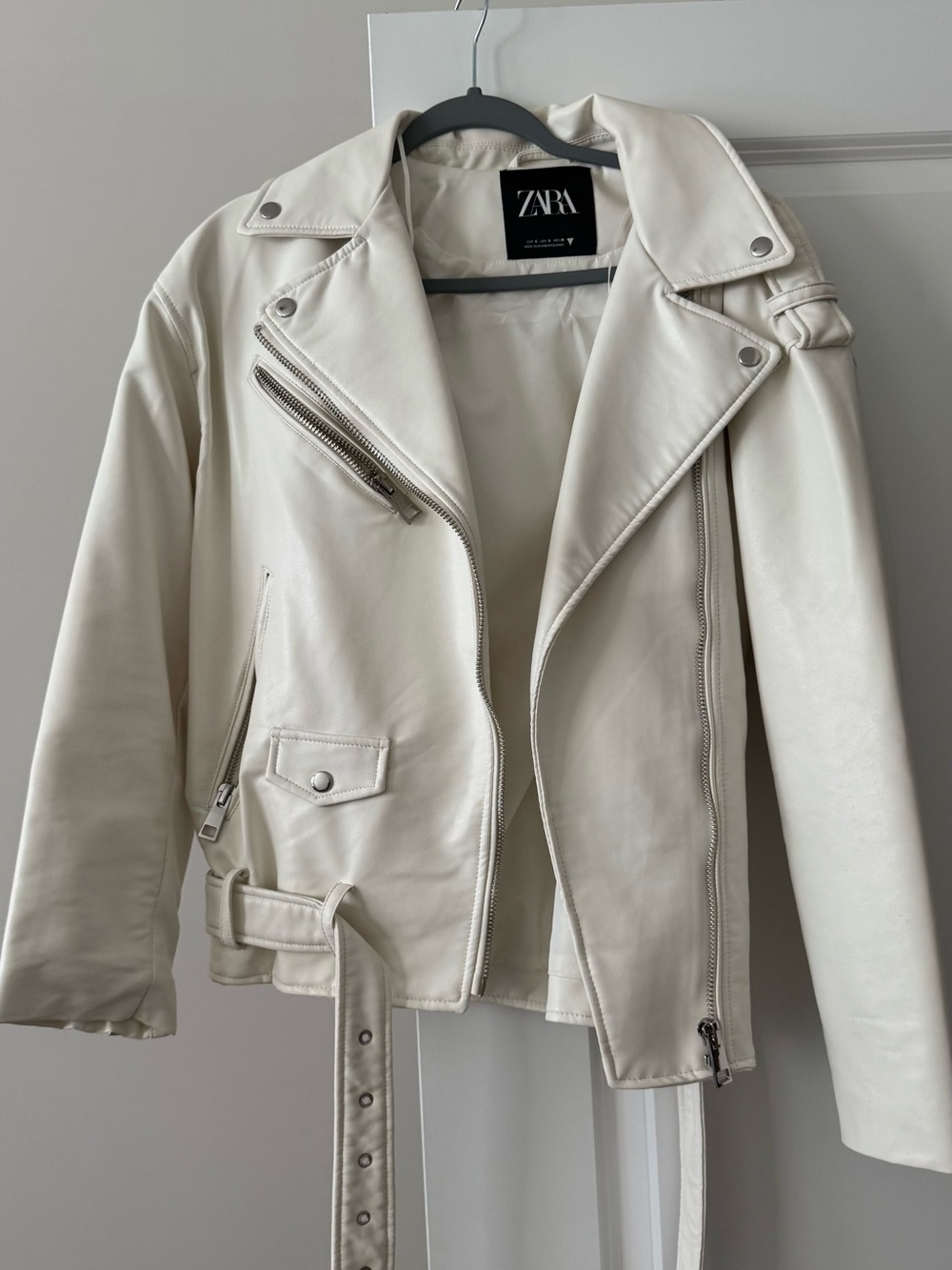 ZARA Ivory Faux Leather Biker Jacket
